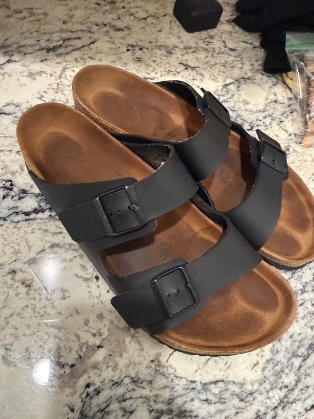 Birkenstock Black Two-Strap Cork Footbed Sandals